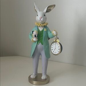 Easter White Bunny Figurine Mint Coat & Pocket Watch Mad Hatter Mackenzie Style